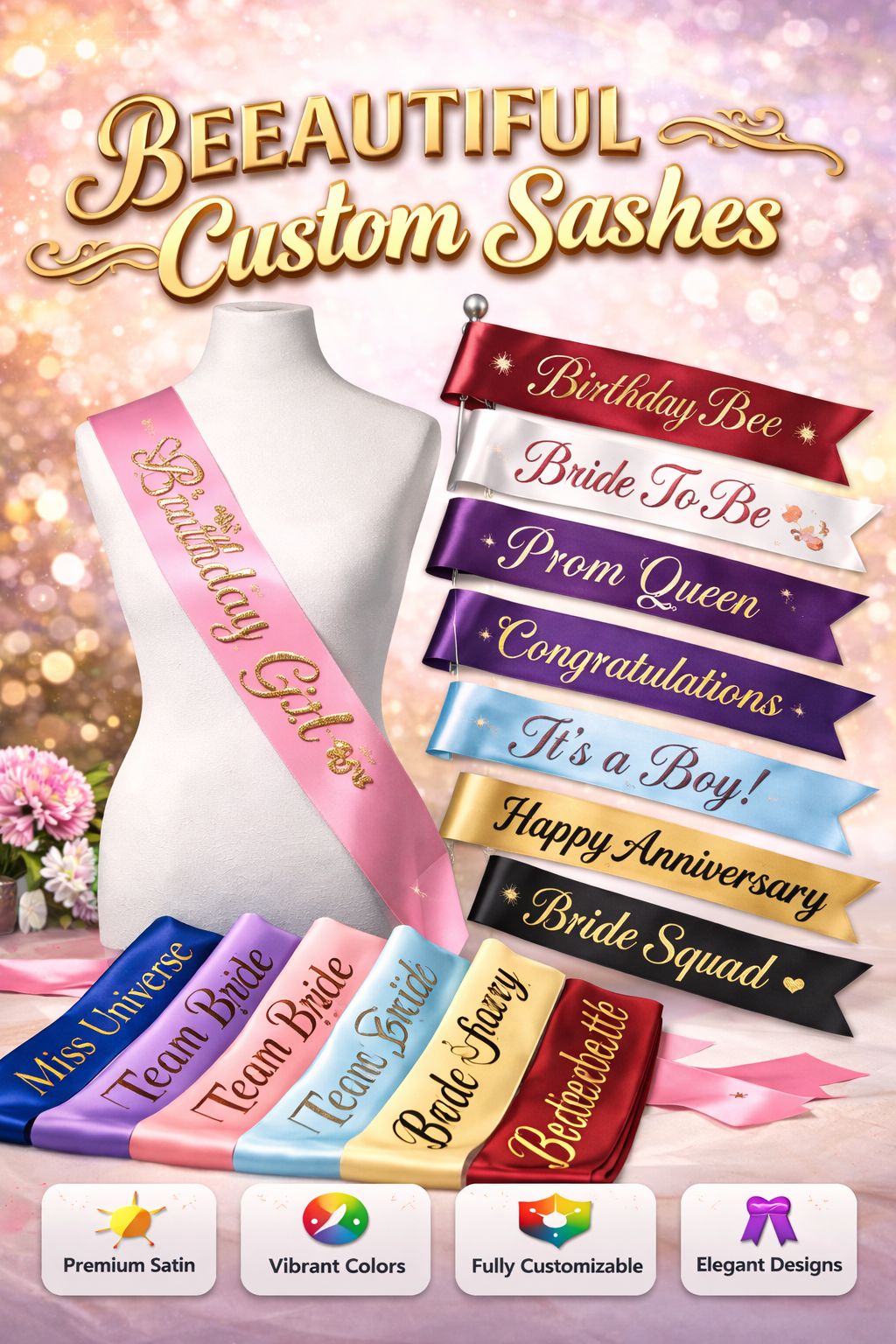 Custom Satin Sashes